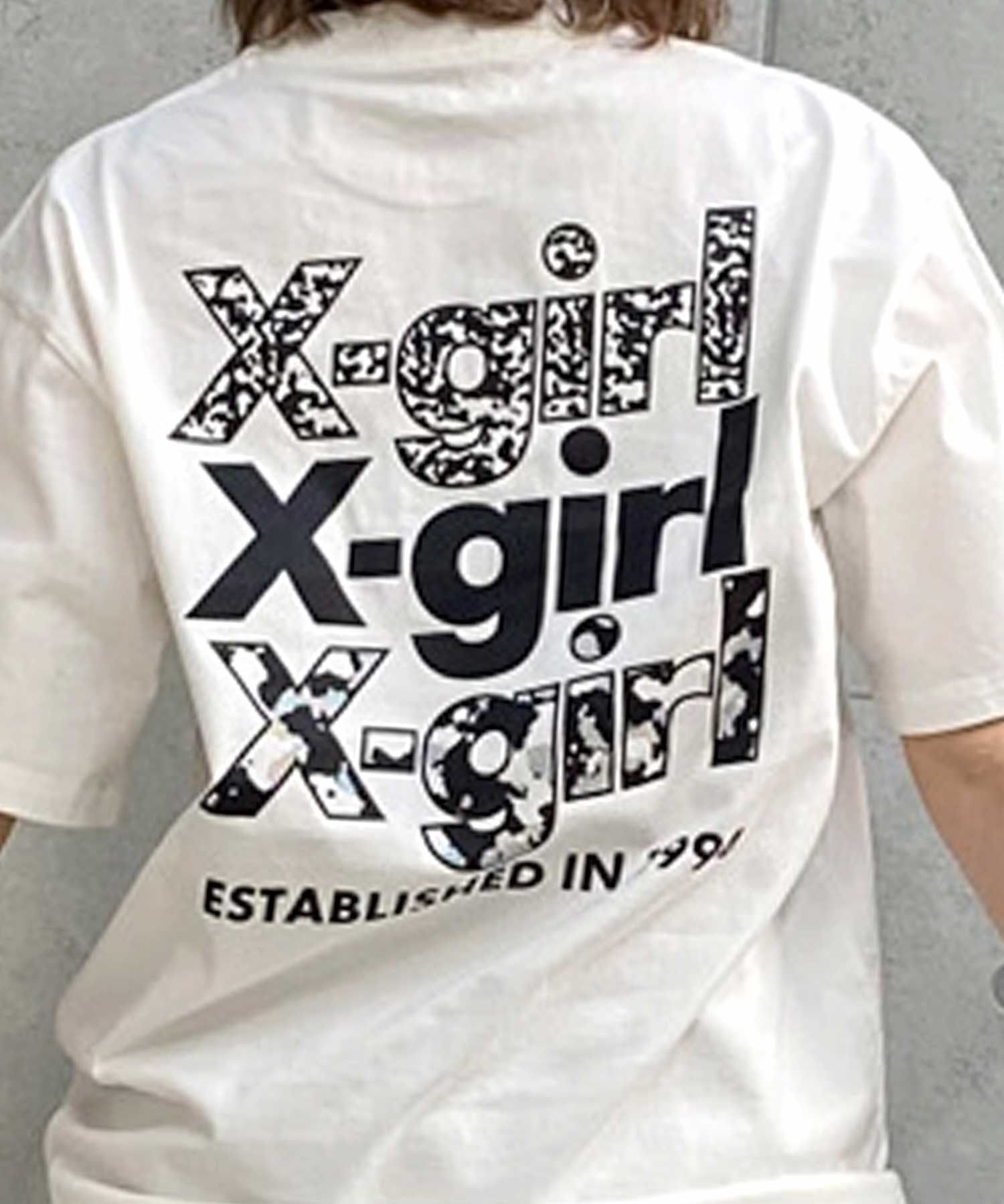 【マトメガイ対象】X-girl/エックスガール CAMO TRIPLE LOGO SS TEE 105242011037 レディース Tシャツ ムラサキスポーツ限定(WHITE-M)