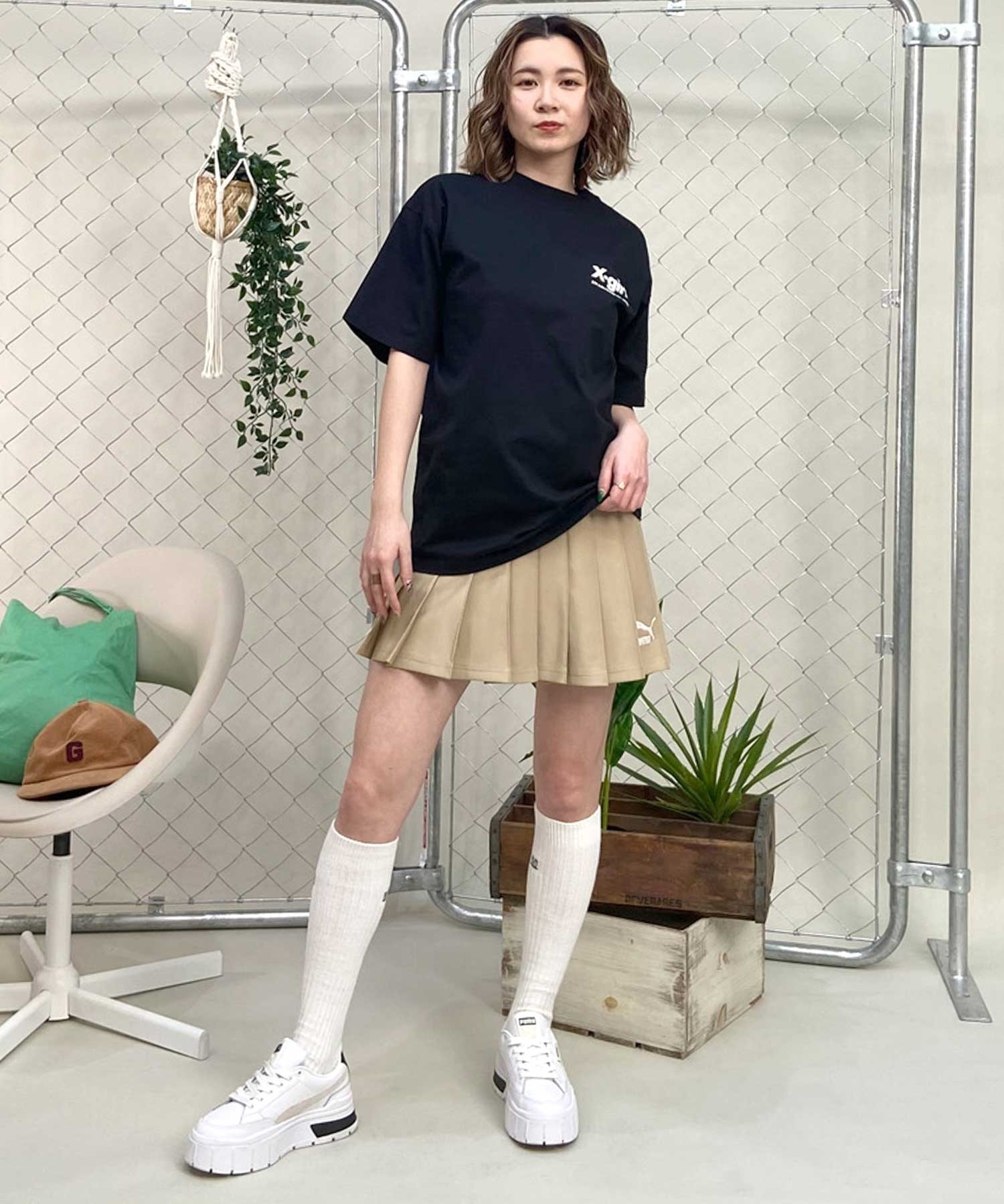 【マトメガイ対象】X-girl/エックスガール CAMO TRIPLE LOGO SS TEE 105242011037 レディース Tシャツ ムラサキスポーツ限定(WHITE-M)