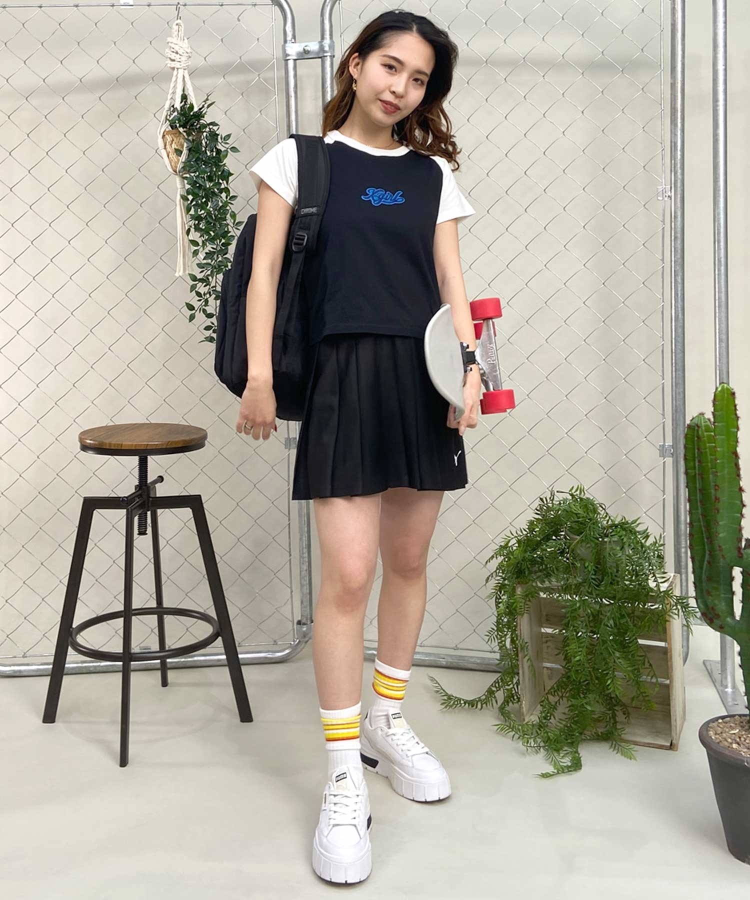 X-girl/エックスガール EMBROIDERYLOGO RAGLAN BABY TEE 105242011039 レディース  Tシャツ ムラサキスポーツ限定(CHARC-S)