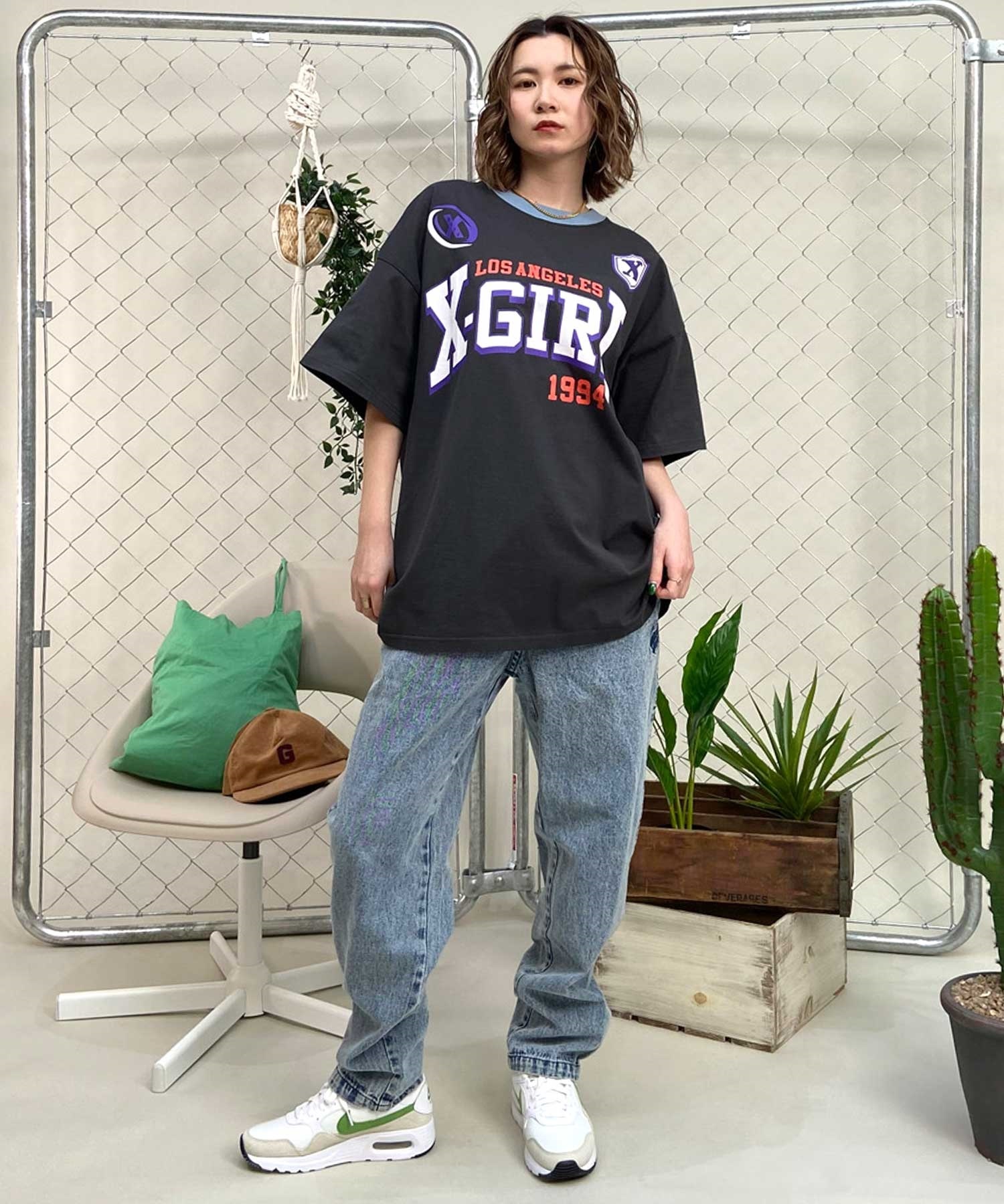 X-girl/エックスガール GAME SHIRT SS BIG TEE 105242011040 レディース  Tシャツ ムラサキスポーツ限定(BLACK-S)