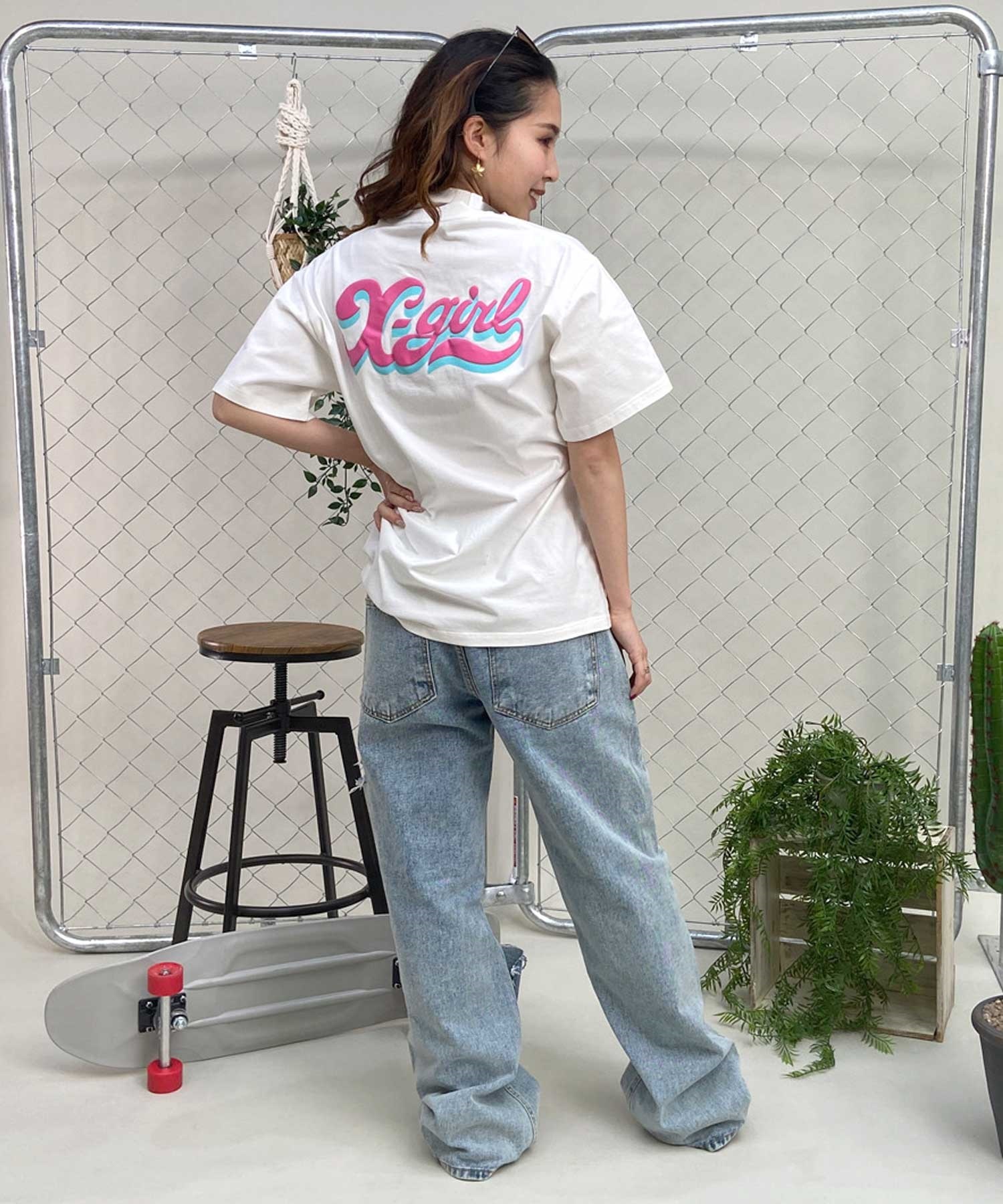 X-girl/エックスガール LETTERING LOGO SS TEE 105242011042 レディース Tシャツ ムラサキスポーツ限定(WHITE-M)