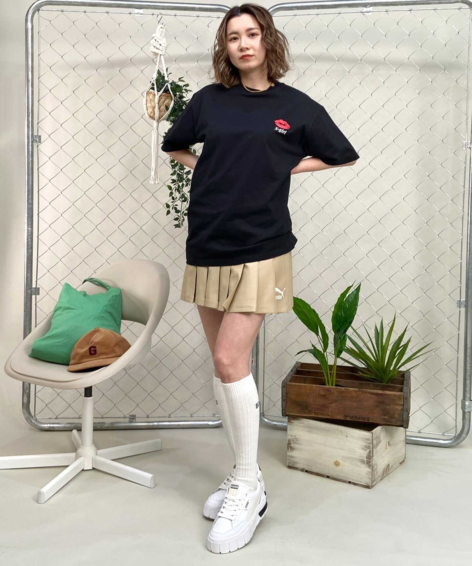 X-girl/エックスガール LIP SS TEE 105242011043 レディース  Tシャツ ムラサキスポーツ限定(CHARC-M)