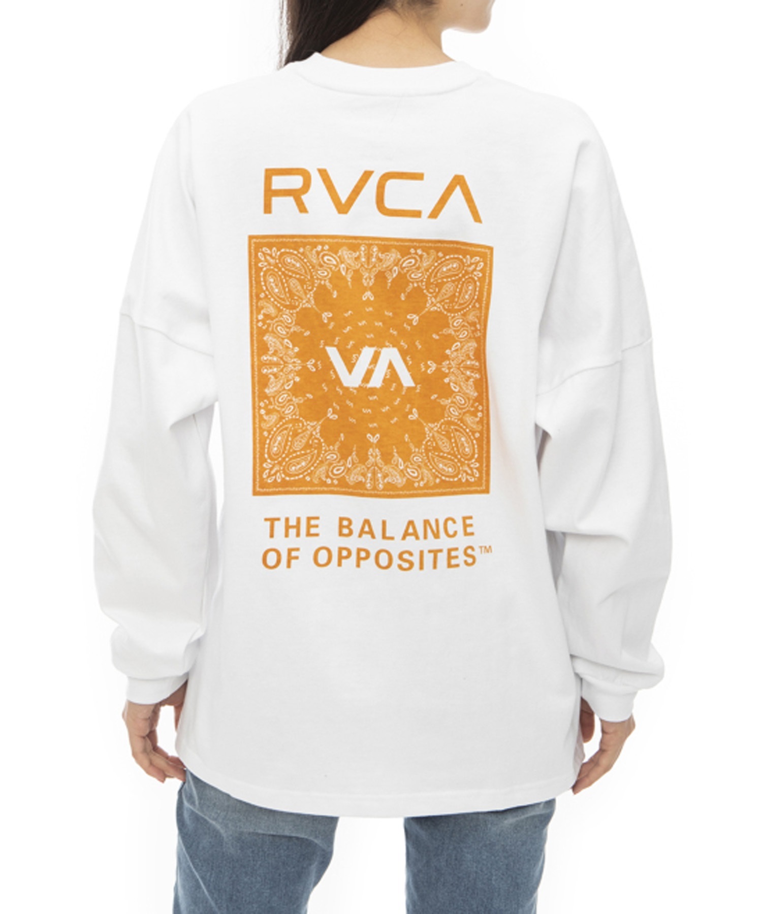 RVCA ルーカ BANDANA LS TEE レディース 長袖 Tシャツ ロンT バックプリント ペイズリー柄 バンダナ柄 BD043-055(BLK-S)