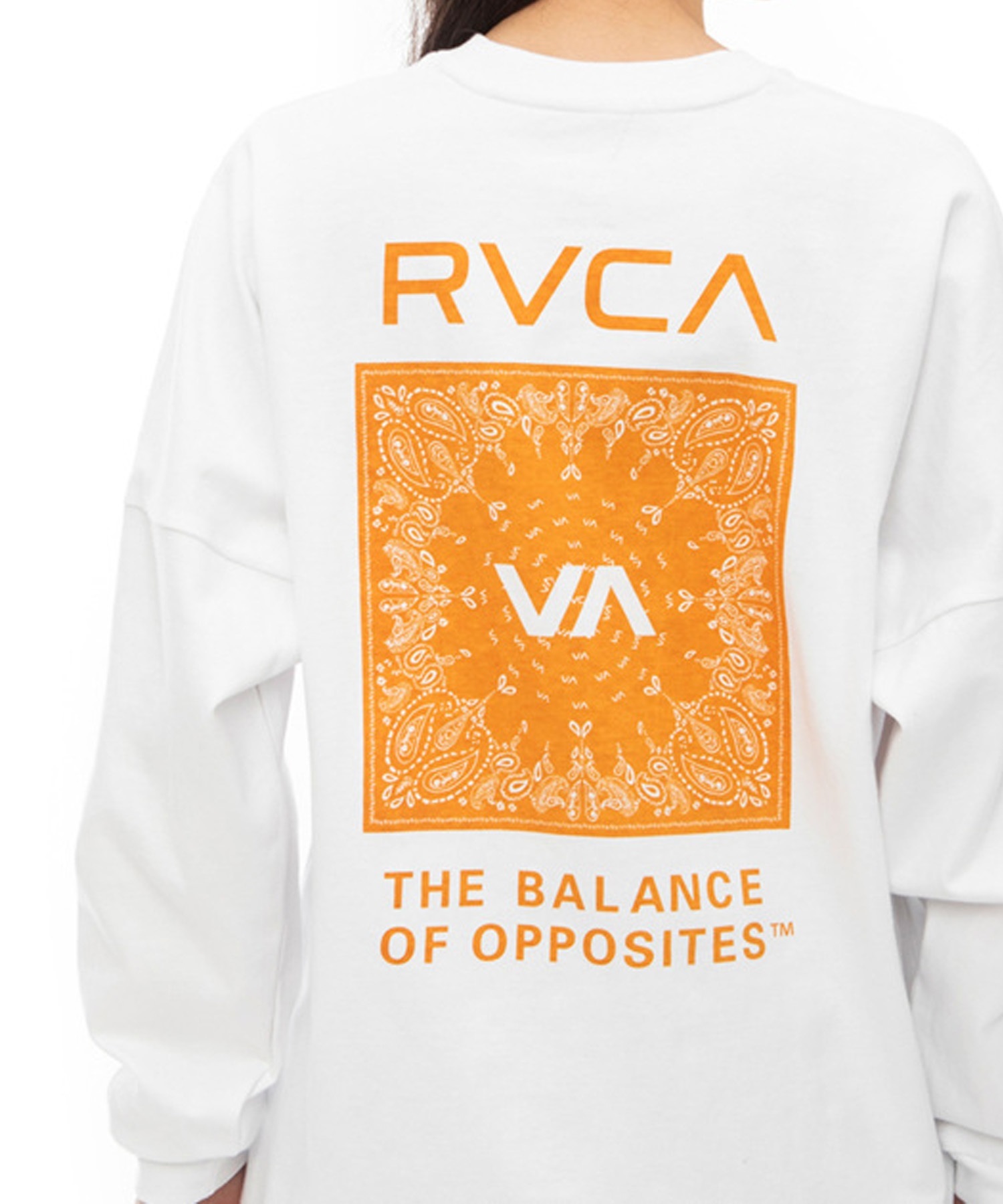 RVCA ルーカ BANDANA LS TEE レディース 長袖 Tシャツ ロンT バックプリント ペイズリー柄 バンダナ柄 BD043-055(WHT-S)