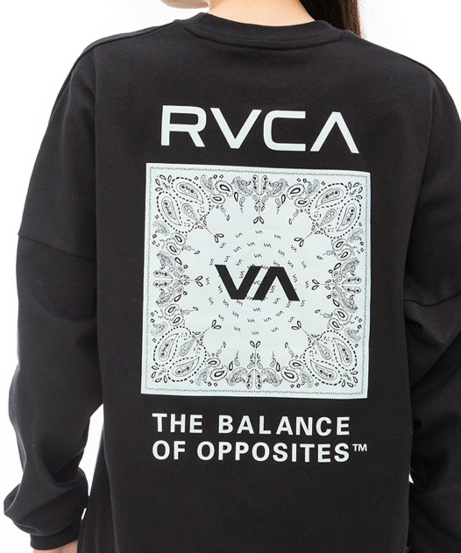 RVCA ルーカ BANDANA LS TEE レディース 長袖 Tシャツ ロンT バックプリント ペイズリー柄 バンダナ柄 BD043-055(BLK-S)