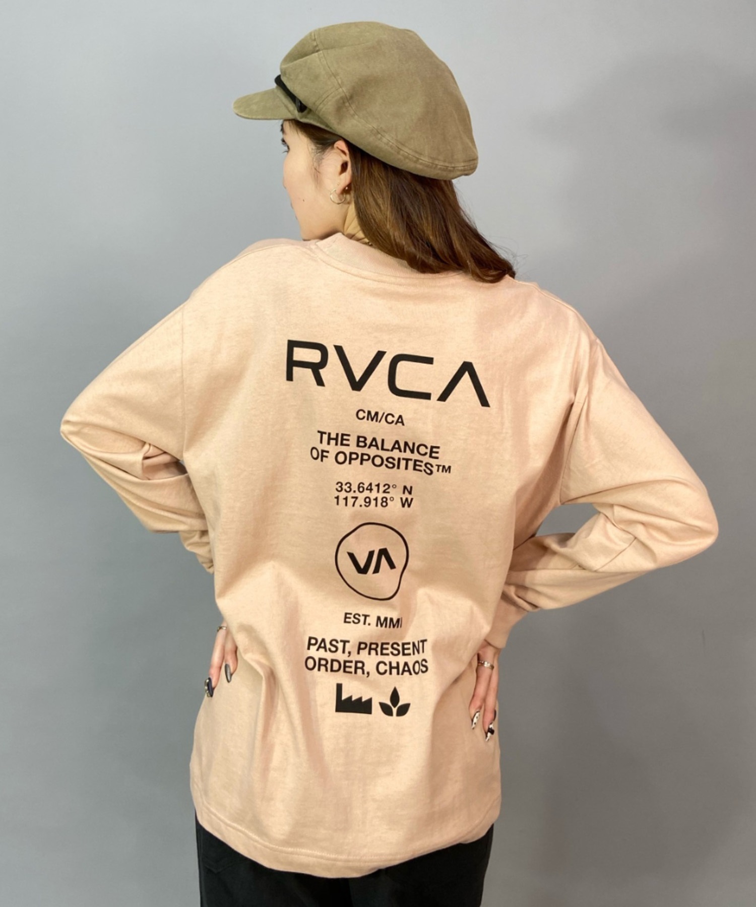 RVCA ルーカ レディース 長袖 Tシャツ ロンT オーバーサイズ バックプリント ムラサキスポーツ限定 BD043-P05(NUD-S)