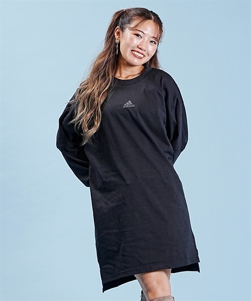 adidas/アディダス ワーディング ルーズフィット シングルジャージー チュニック 長袖 Tシャツ IEH94(BK/GY-M)