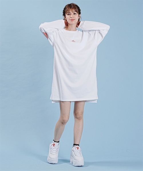 adidas/アディダス ワーディング ルーズフィット シングルジャージー チュニック 長袖 Tシャツ IEH94(WT/PK-M)