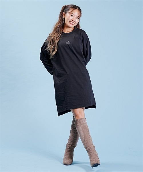 adidas/アディダス ワーディング ルーズフィット シングルジャージー チュニック 長袖 Tシャツ IEH94(BK/GY-M)