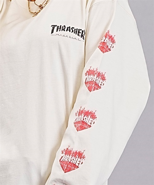 THRASHER/スラッシャー 長袖 Tシャツ ロンT ピグメント染め ハート柄 オーバーサイズ ムラサキスポーツ限定 THT-04(BLK-M)
