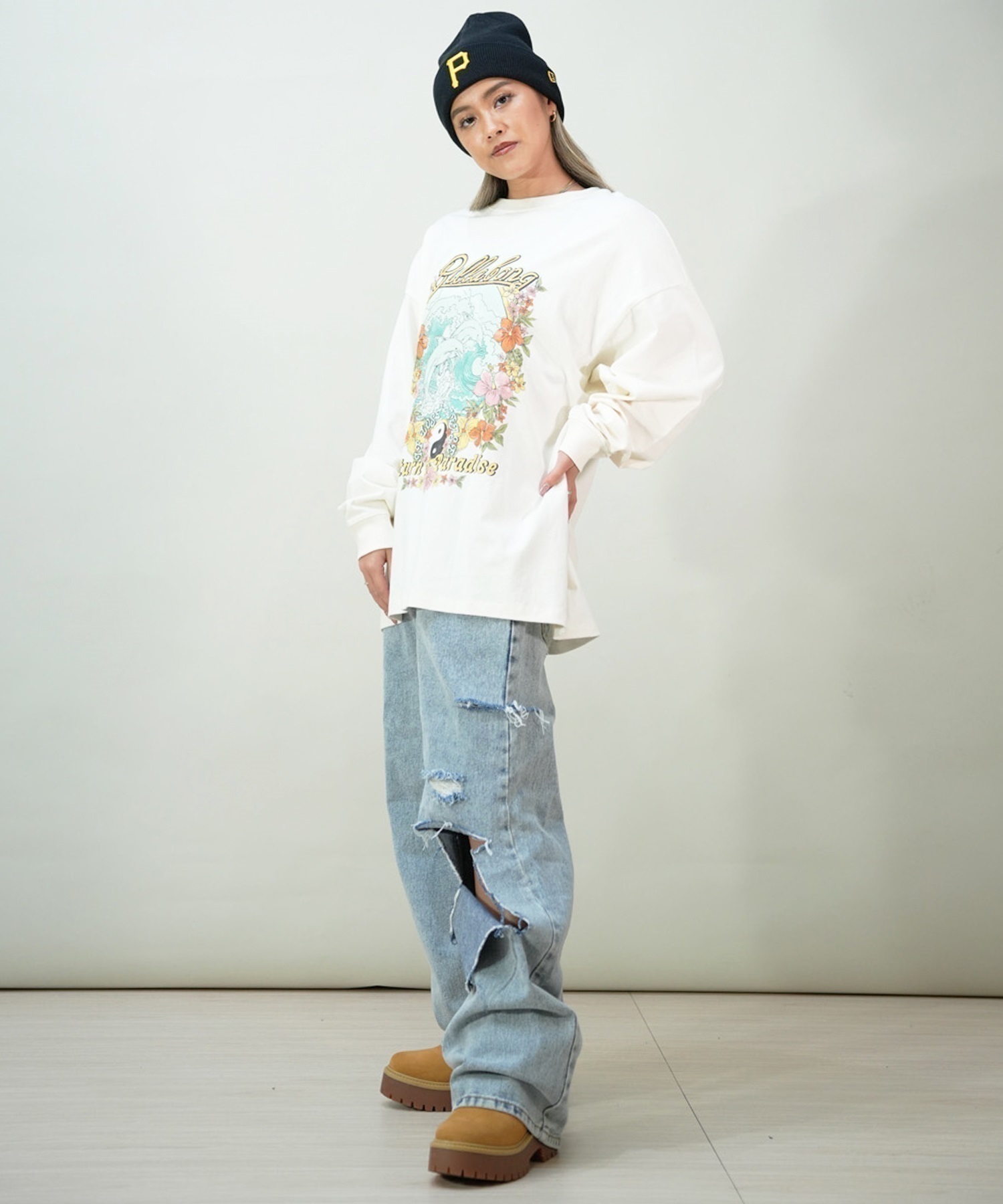 BILLABONG ビラボン レディース ロンT プリント オーバーサイズ 長袖Tシャツ BE013-051(SCS-M)