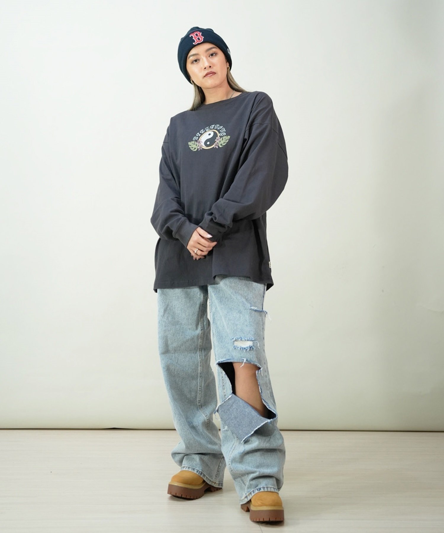 BILLABONG ビラボン レディース ロンT プリント オーバーサイズ 長袖Tシャツ BE013-051(BSD-M)