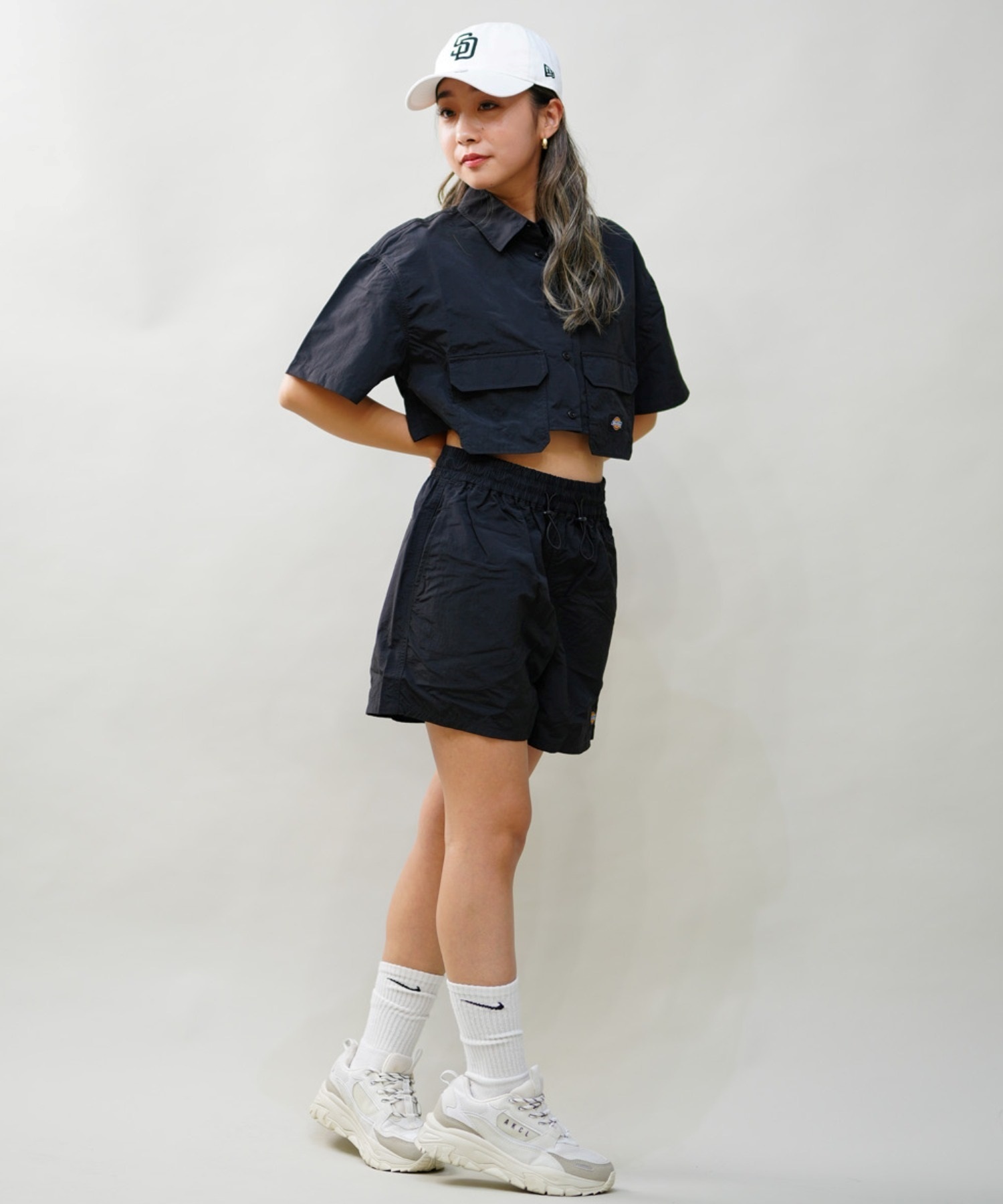 Dickies ディッキーズ レディース ナイロン ショート丈 半袖 ワークシャツ セットアップ対応 80488500 ムラサキスポーツ限定(80BK-M)