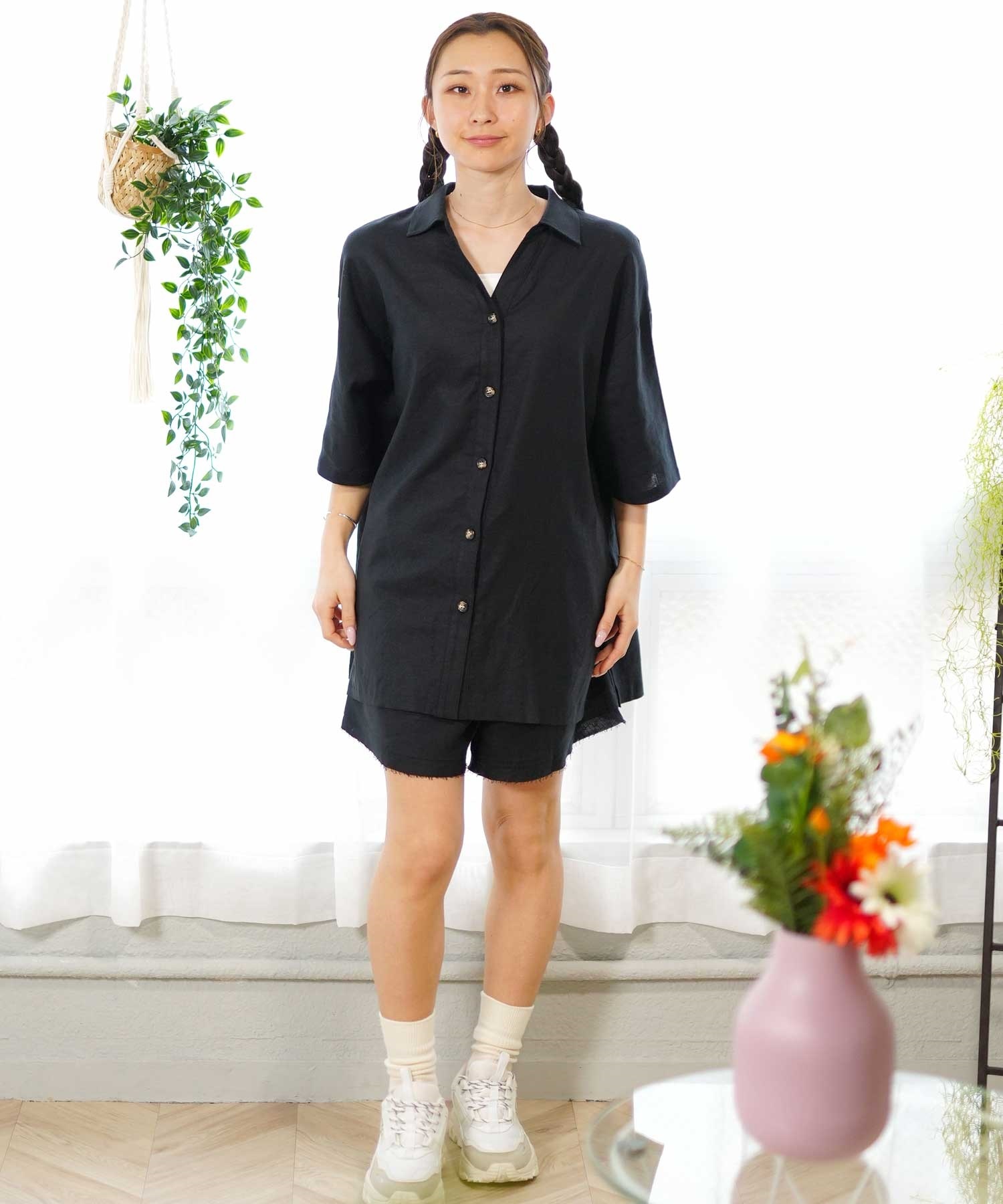 RIKKA FEMME リッカファム レディース 半袖 シャツ MUJI RF24SS14(NAV-FREE)