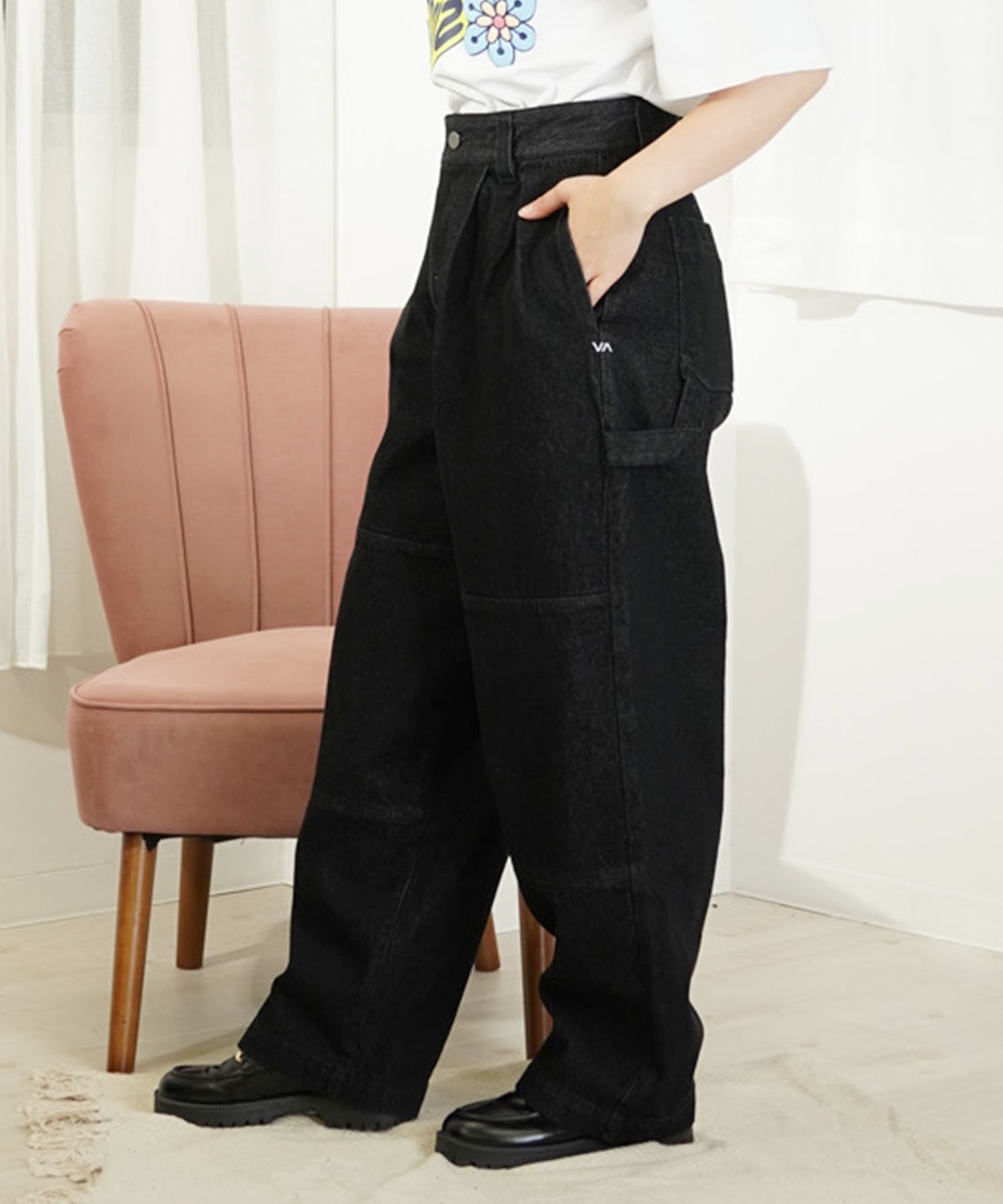 【クーポン対象】RVCA ルーカ RECESSION DOUBLE KNEE PANTS レディース ダブルニー ペインターパンツ ロングパンツ BE043-710(BLU-M)