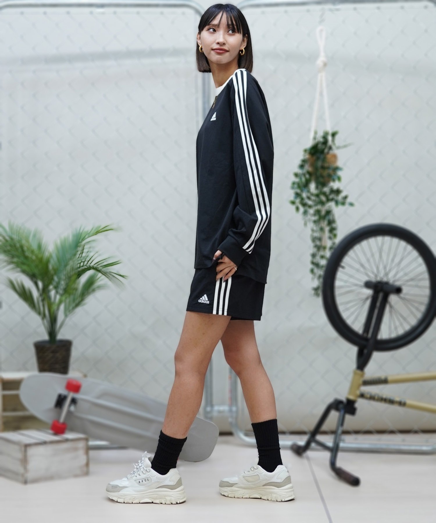 adidas アディダス レディース ショートパンツ ショーツ ハーフパンツ スリーストライプス ユーティリティ セットアップ対応 ナイロン ETT58(BK/WT-M)