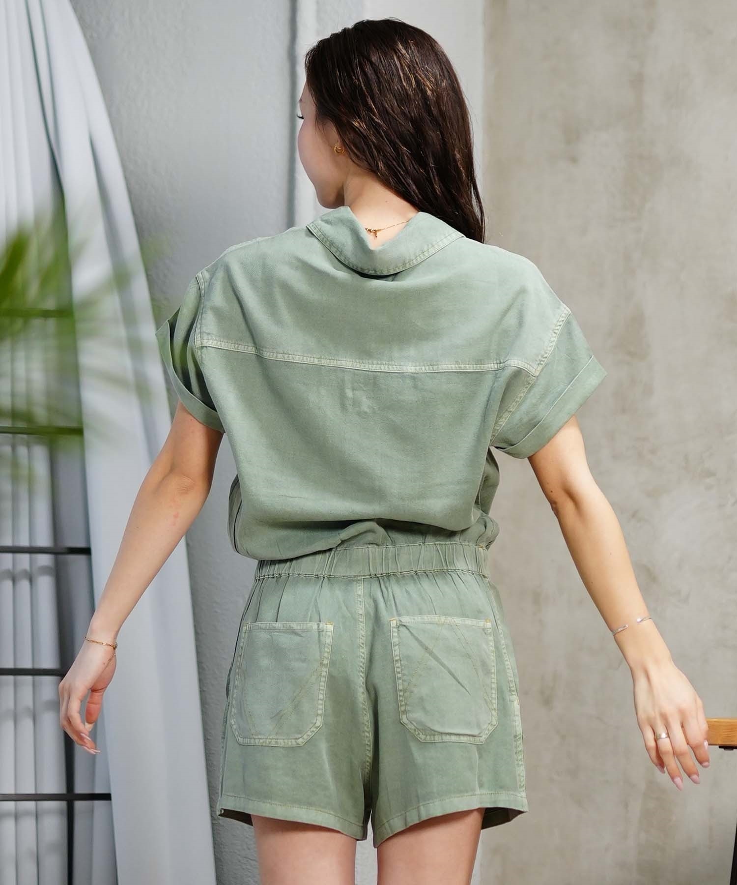 【クーポン対象】RVCA ルーカ CADET ROMPER レディース 半袖 ワンピース オールインワン BE043-366(GNB0-S)