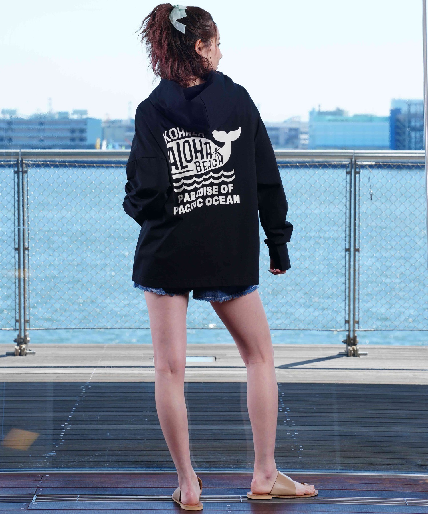 HULALANI フララニ レディース ラッシュガード パーカー 長袖 ジップアップ 水陸両用 ユーティリティ UVカット 243HU2PK011 ムラサキスポーツ限定(WHT-M)