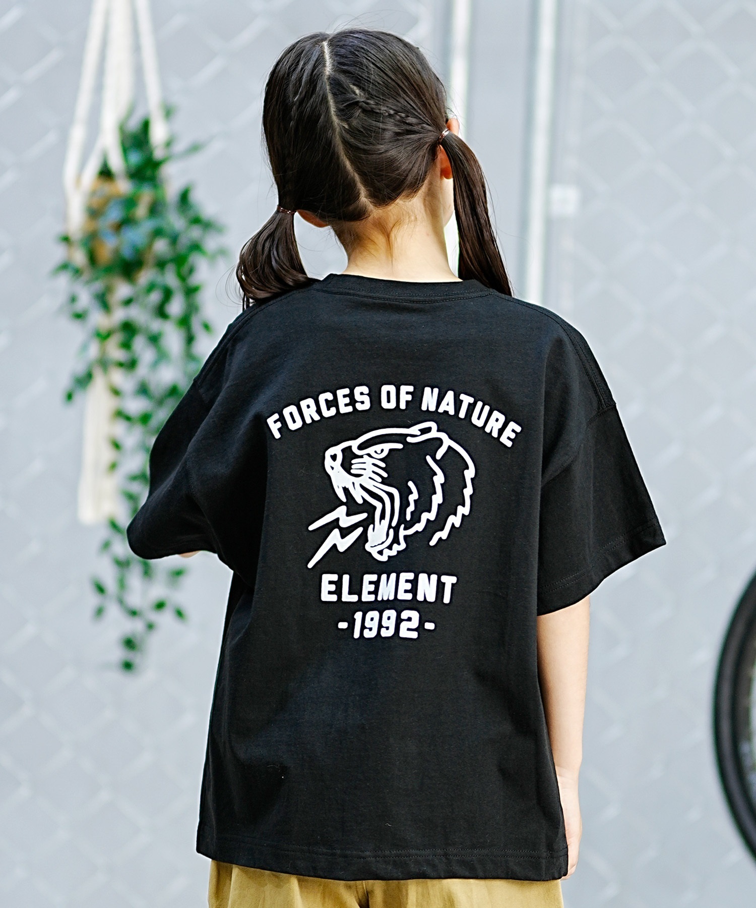 ELEMENT エレメント キッズ 半袖 Tシャツ バックプリント タイガー 虎モチーフ スケートボード BE025-231(WHT-130cm)