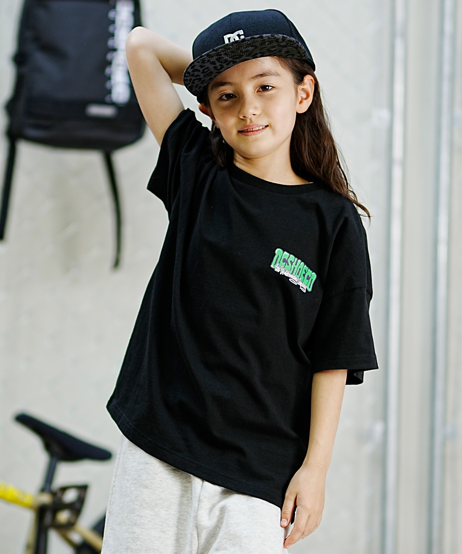 DC ディーシー キッズ Tシャツ 半袖 ブルーラット スケートボード 親子コーデ ワイドシルエット YST242503(BLK-100cm)