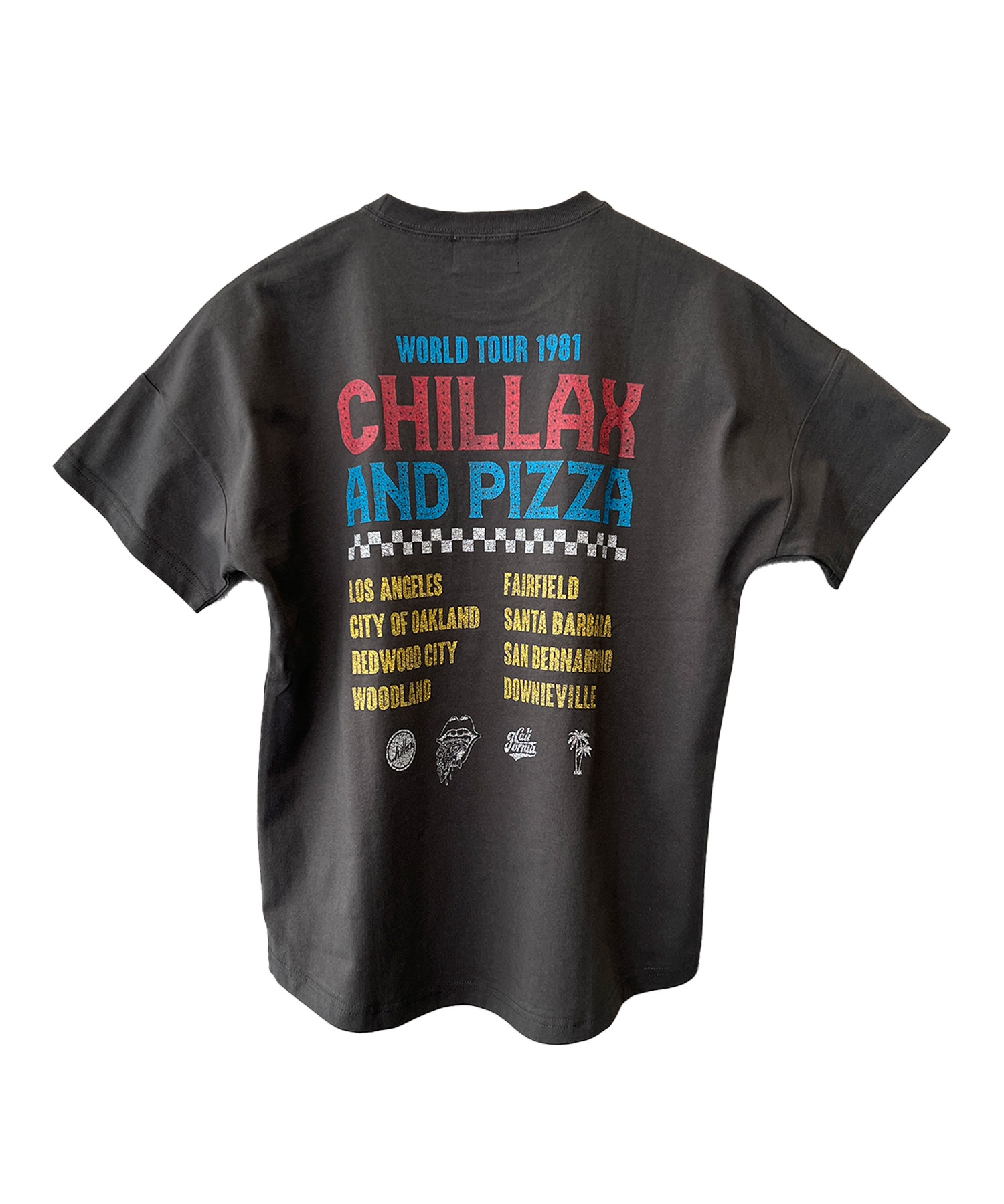 CHILLAX チラックス キッズ Tシャツ 半袖 バンド風 ピグメント加工 ヴィンテージ風 オーバーサイズ 242CL3ST192(RED-130cm)