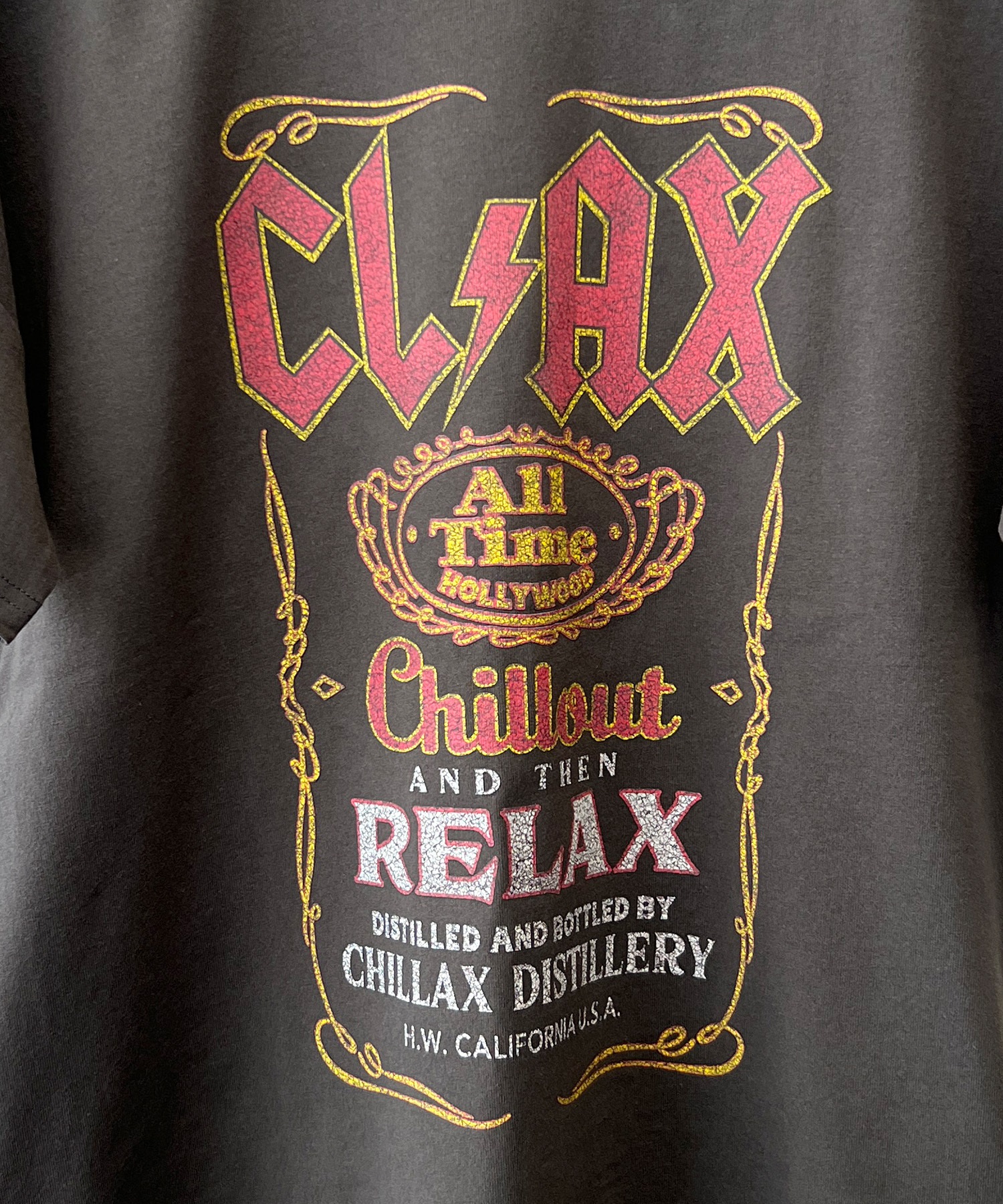 CHILLAX チラックス キッズ Tシャツ 半袖 バンド風 ピグメント加工 ヴィンテージ風 オーバーサイズ 242CL3ST192(RED-130cm)