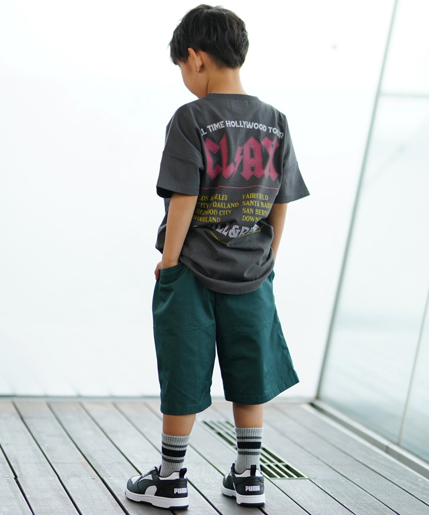 CHILLAX チラックス キッズ Tシャツ 半袖 バンド風 ピグメント加工 ヴィンテージ風 オーバーサイズ 242CL3ST192(RED-130cm)