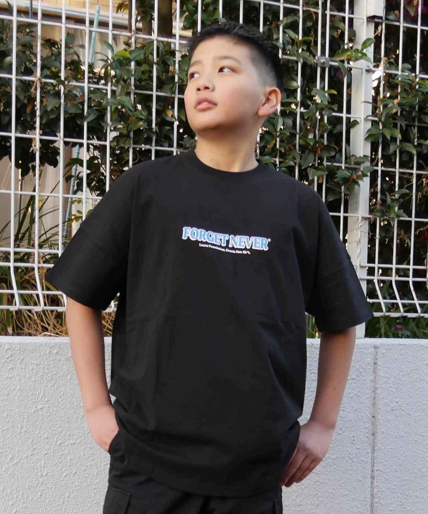 FORGET NEVER フォーゲットネバー キッズ 半袖 Tシャツ バックプリント ムラサキスポーツ限定 242OO3ST208FN(BLK-130cm)