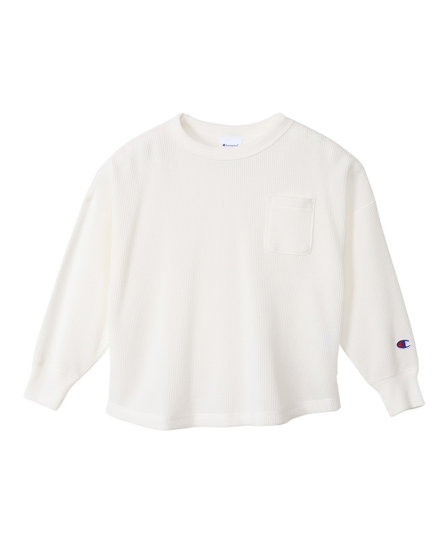 CHAMPION/チャンピオン キッズ 長袖 Tシャツ ポケット ポケT ワッフル生地 無地 CK-Y404(020-100cm)