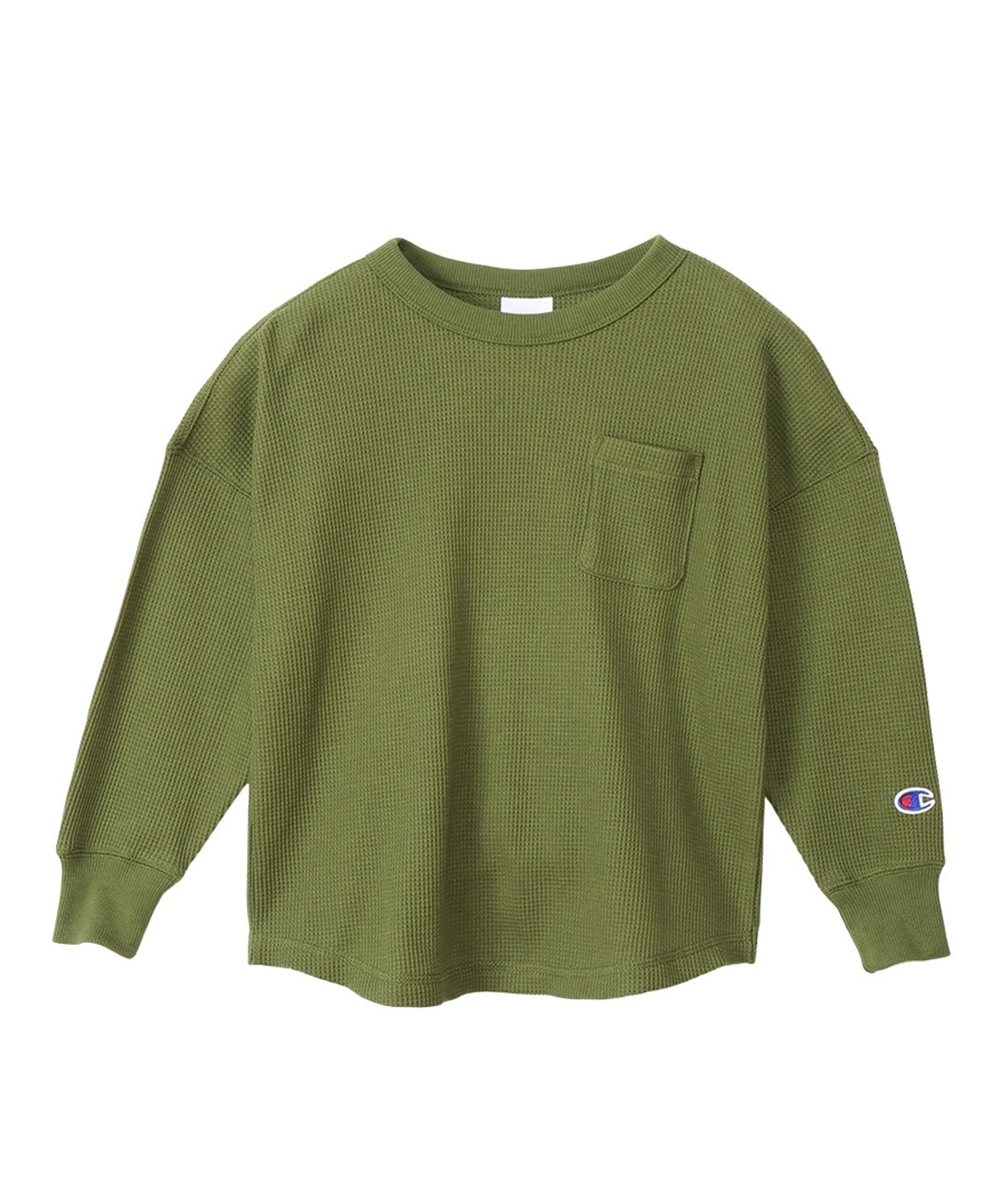 CHAMPION/チャンピオン キッズ 長袖 Tシャツ ポケット ポケT ワッフル生地 無地 CK-Y404(020-100cm)