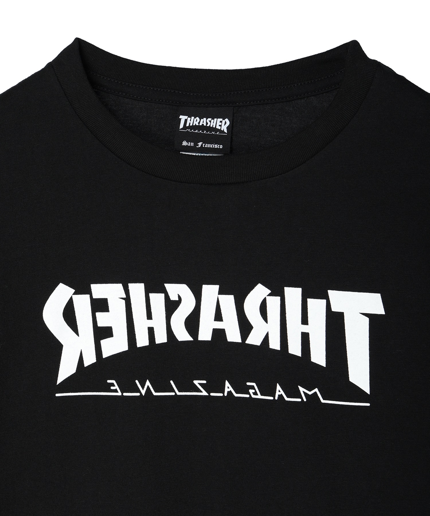 THRASHER スラッシャー LOGO MAGAZINE MIRROR LOGO 23A460-42 キッズ 長袖Tシャツ(GRN-130)