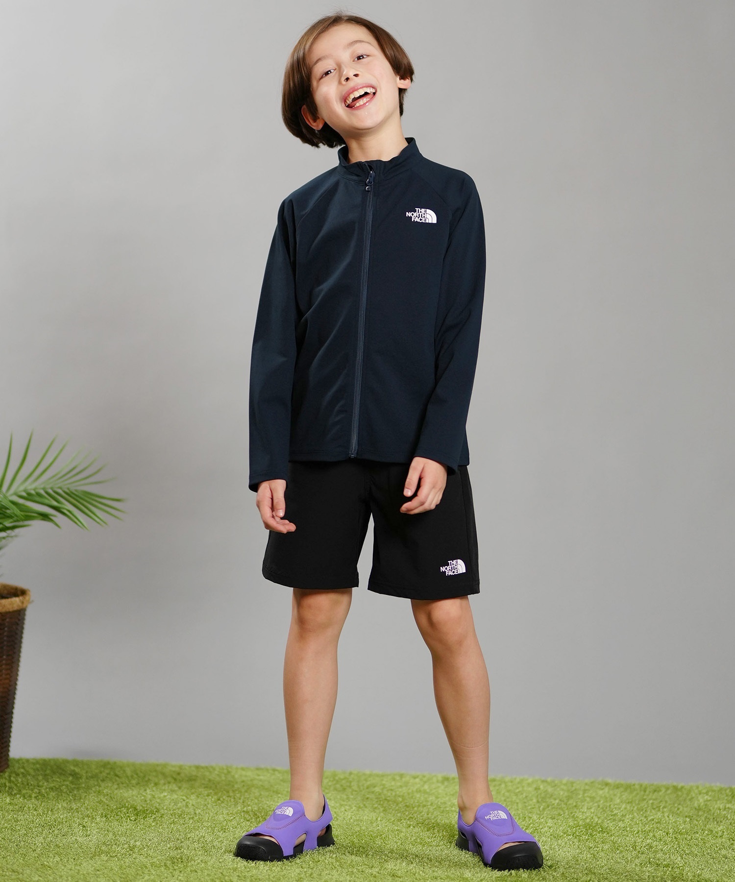 【マトメガイ対象】THE NORTH FACE ザ・ノース・フェイス CLASS V SHORT キッズ ショーツ ショートパンツ 撥水 刺繍ロゴ UVカット NBJ42430 K(K-100cm)