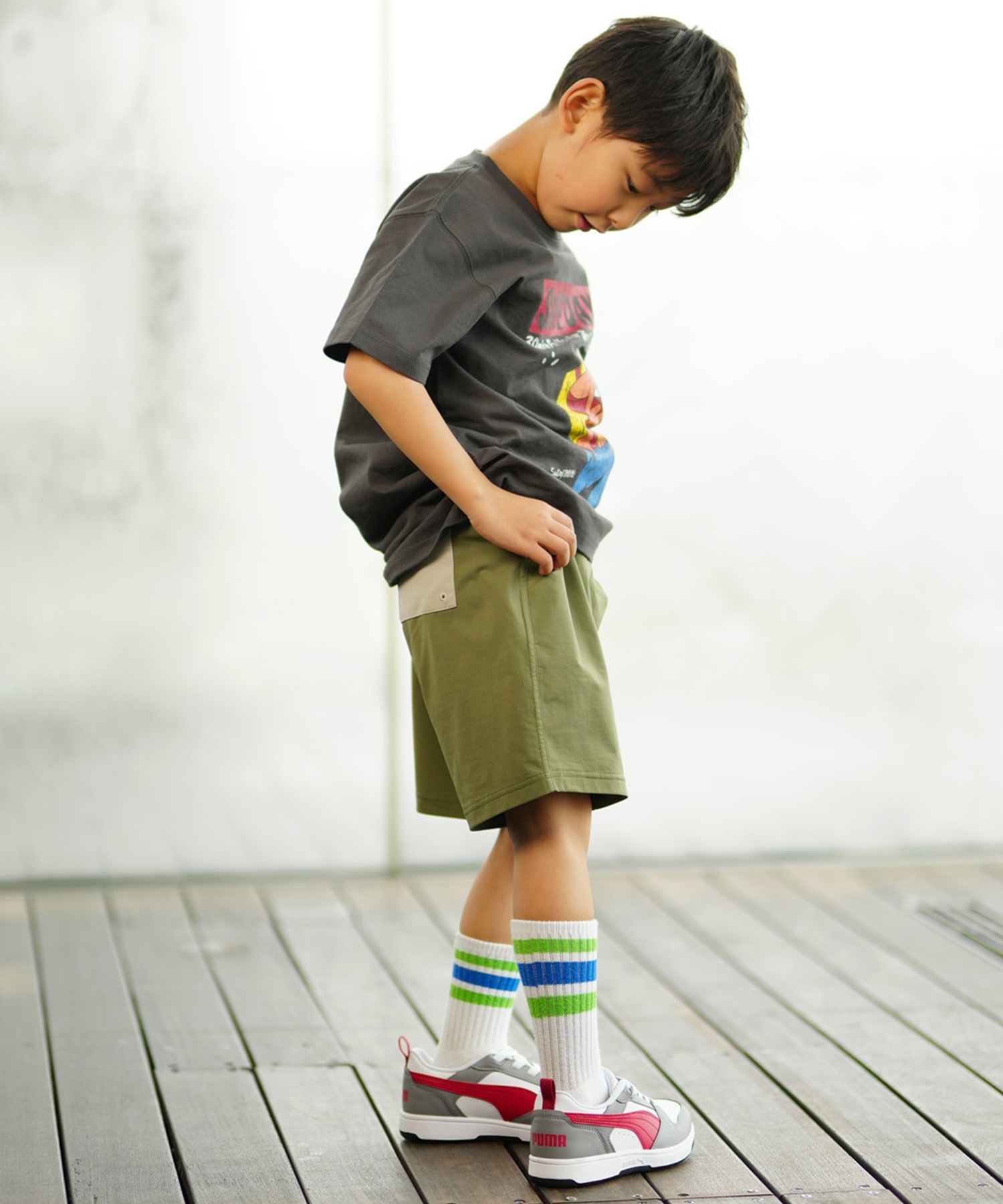 RUSTY ラスティー キッズ ショーツ ハーフパンツ ニコちゃんマーク 964403(KHA-130cm)