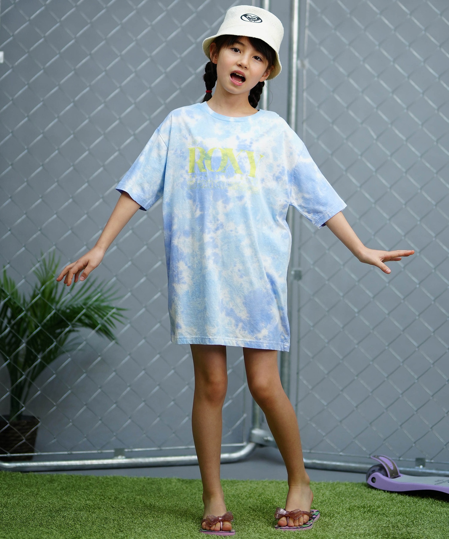 ワンピース chiro ROXY ロキシー キッズ Tシャツワンピース 半袖 タイダイ TDR242053