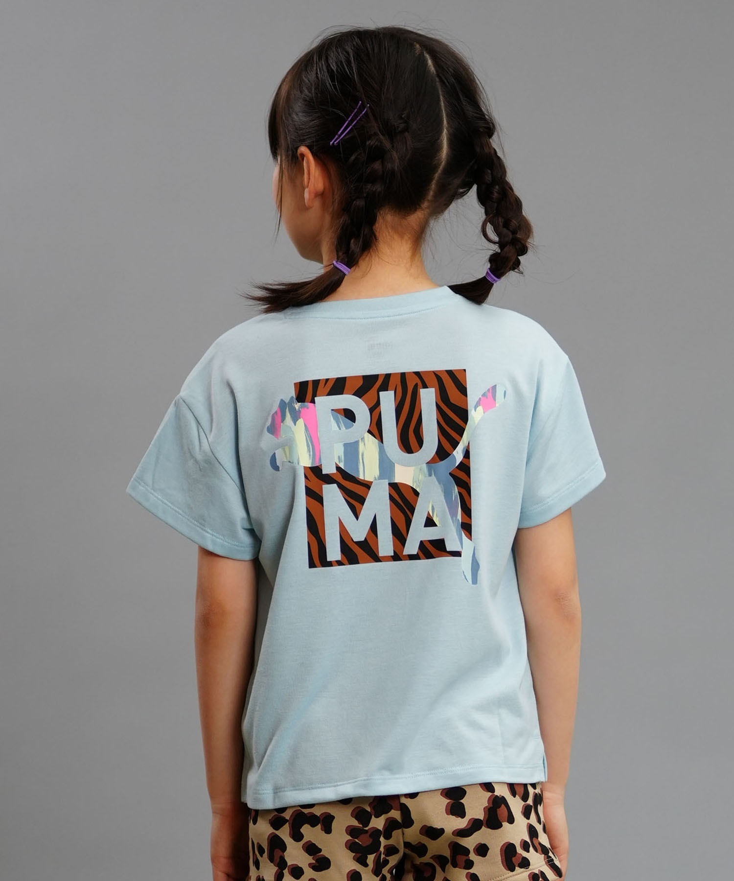 PUMA プーマ ANIMAL REMIX ボーイフレンド キッズ 半袖 Tシャツ ガールズ バックプリント 681356(01-120cm)