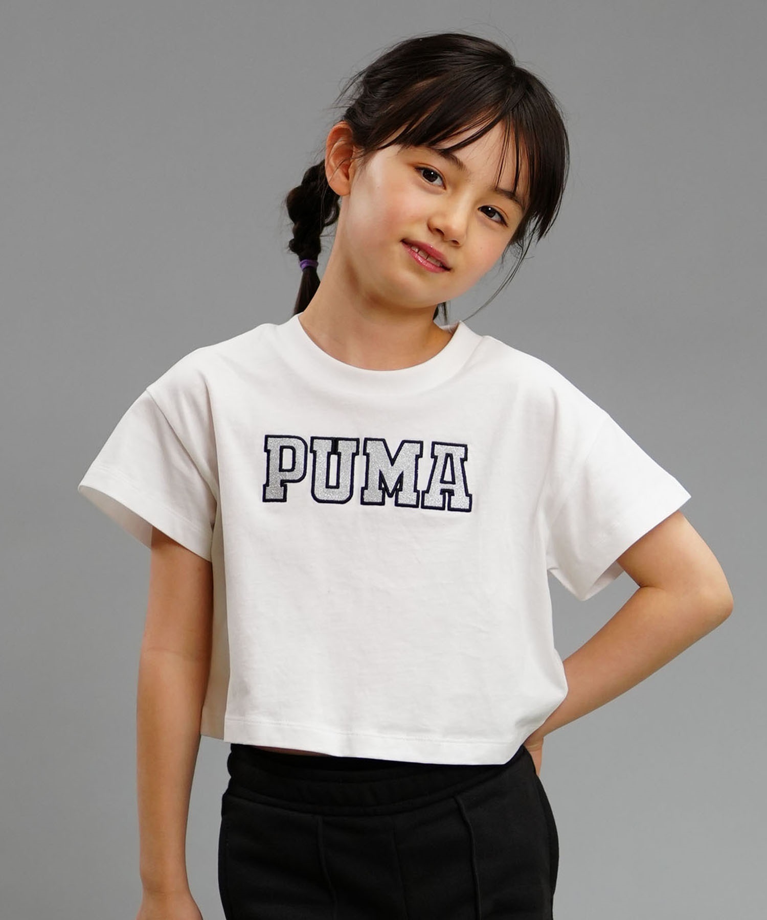 PUMA プーマ GRAPHICS DANCING QUEEN キッズ 半袖 Tシャツ ガールズ ショート丈 ロゴ 625653(50-128cm)