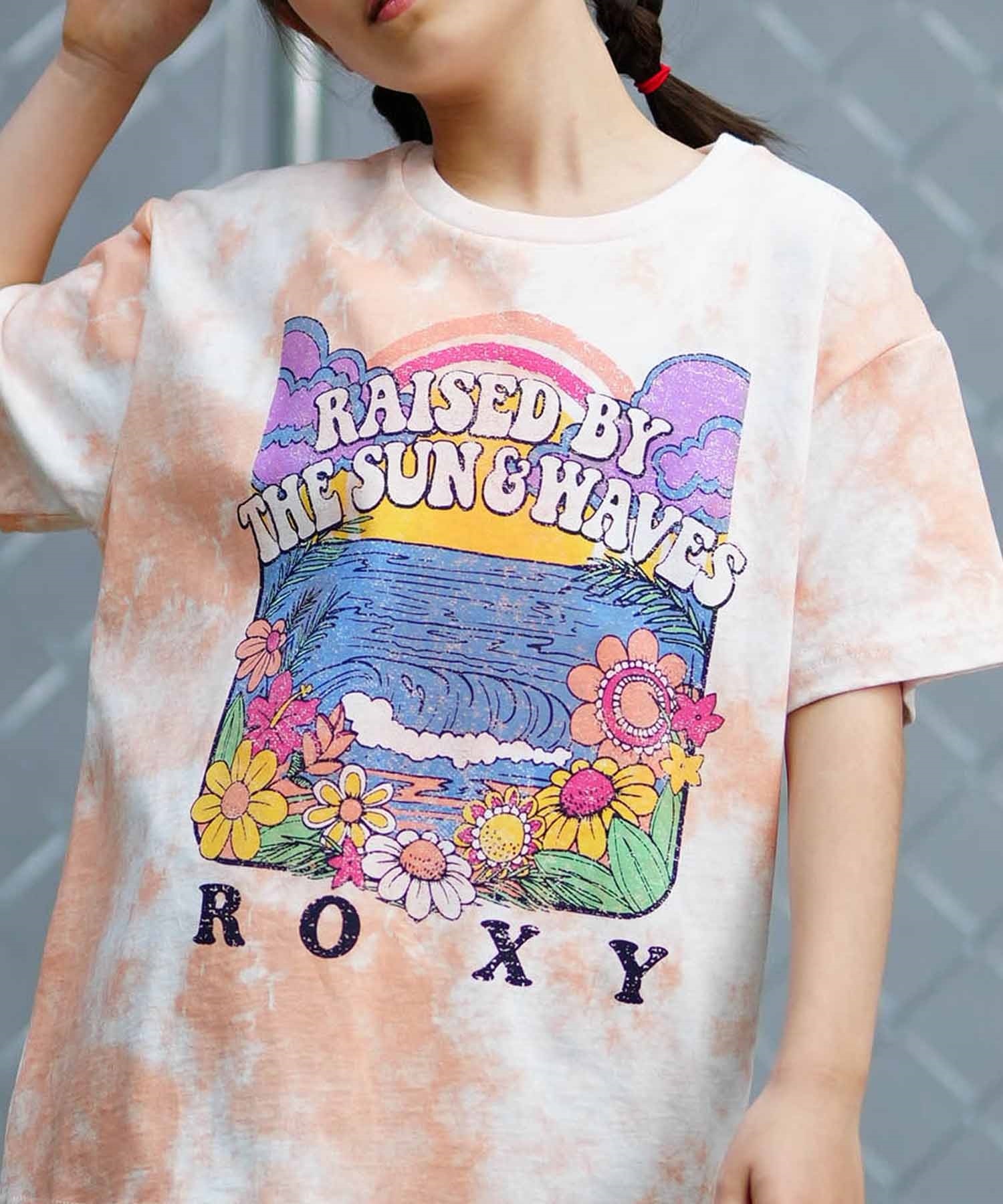 【クーポン対象】ROXY ロキシー MINI OUT OF SPACE ミニアウトオブスペース キッズ Tシャツ タイダイ柄 TST241120(WHT-130cm)