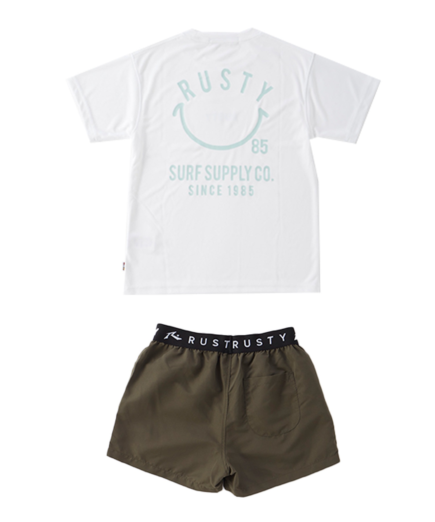RUSTY ラスティー 水着 キッズ 4点セット セパレートタイプ タンクトップ 半袖 Tシャツ ショートパンツ 964806(KHA-130cm)