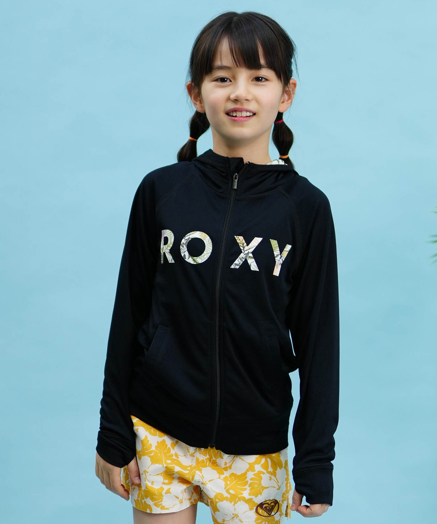 ROXY ロキシー キッズ ラッシュガード パーカー ジップアップ 長袖 UVカット TLY241106(BLK-120cm)