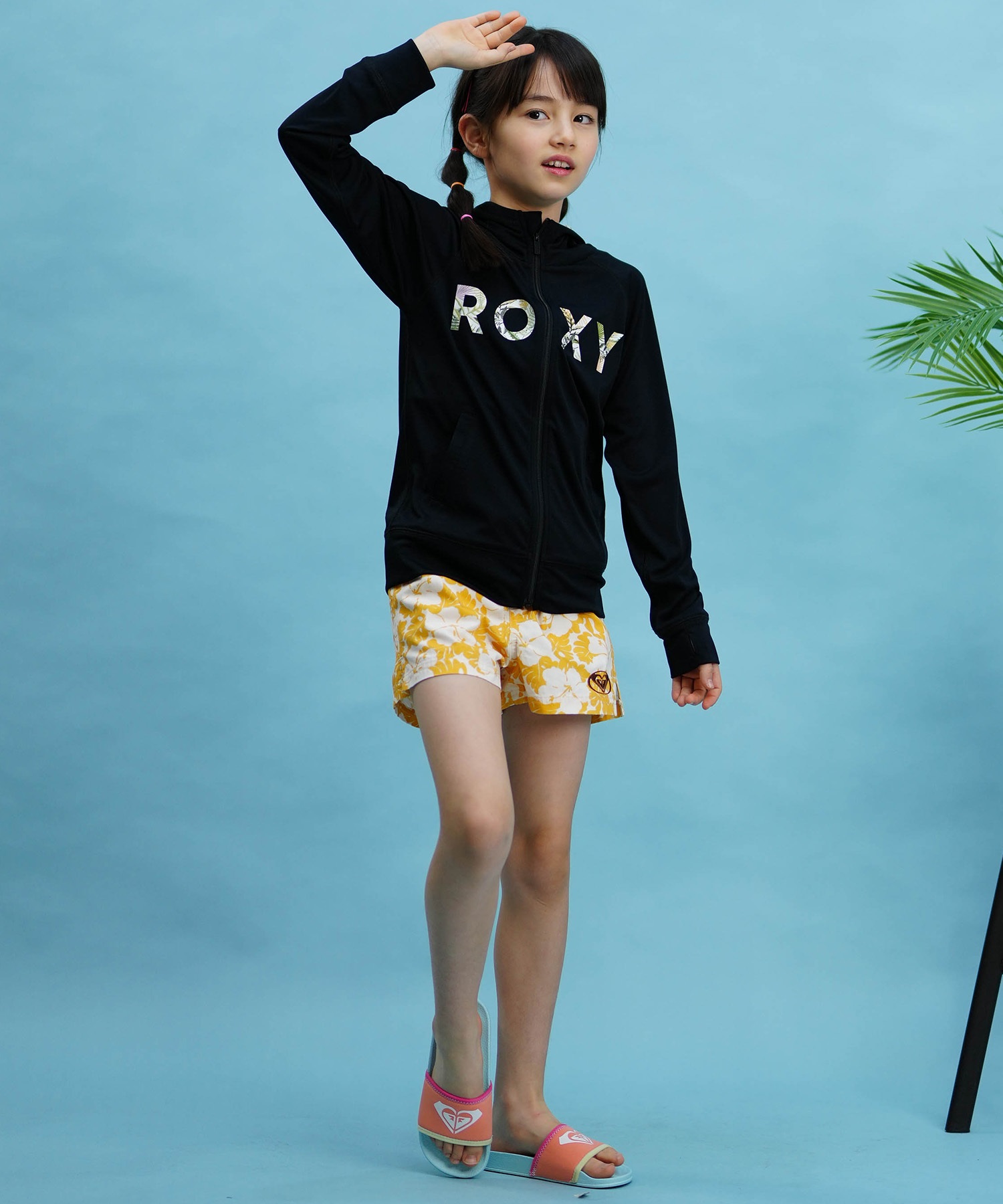 【クーポン対象】ROXY ロキシー キッズ ラッシュガード パーカー ジップアップ 長袖 UVカット TLY241106(BLK-120cm)