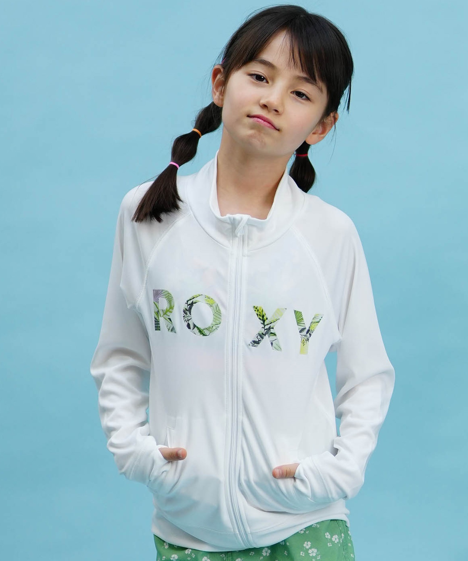 【クーポン対象】ROXY ロキシー キッズ ラッシュガード ジップアップ 長袖 UVカット TLY241108(WHT-120cm)