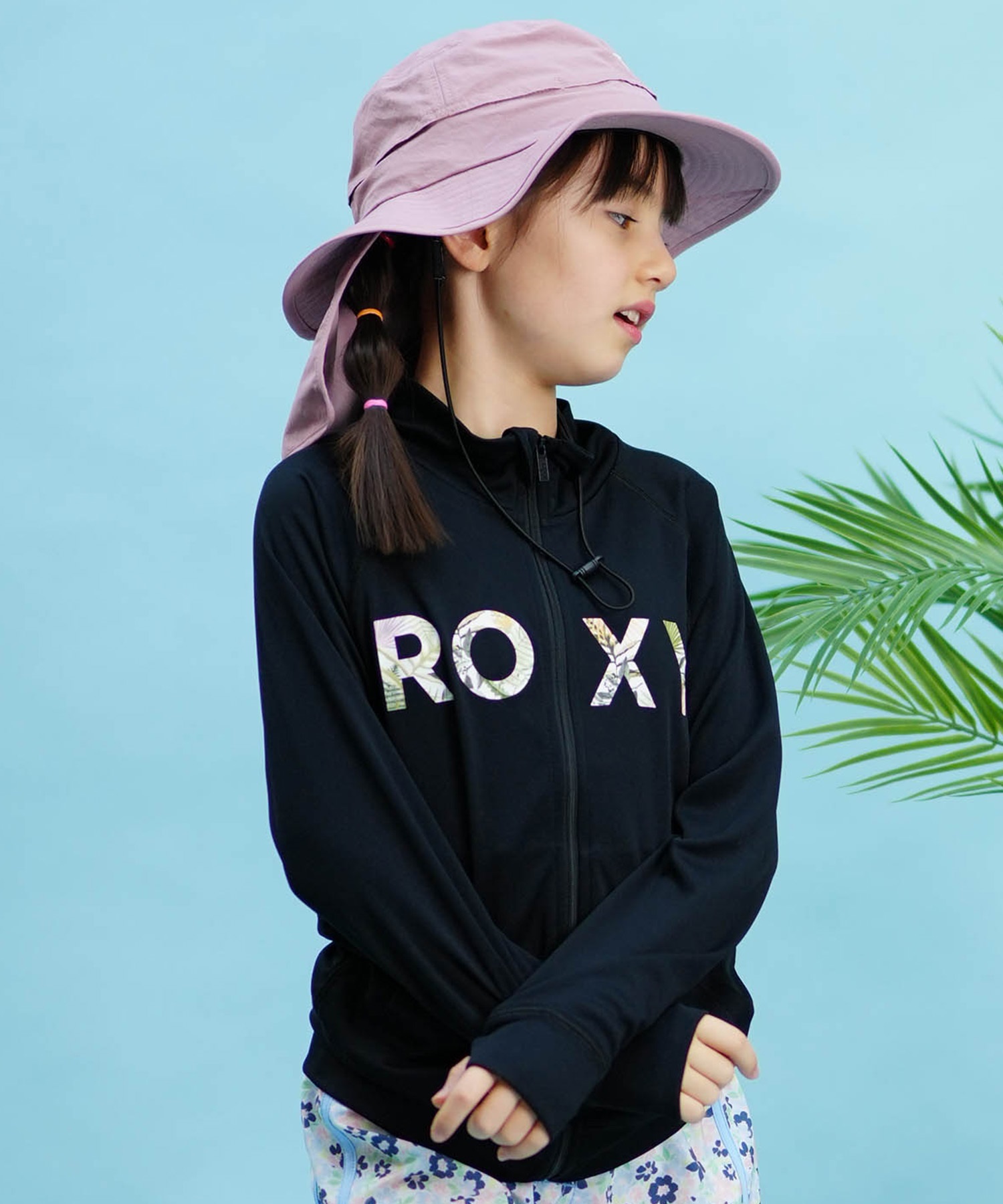 【クーポン対象】ROXY ロキシー キッズ ラッシュガード ジップアップ 長袖 UVカット TLY241108(BLK-120cm)