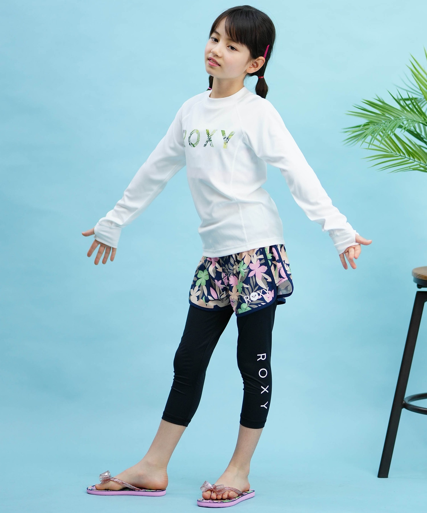 ROXY ロキシー キッズ ラッシュガード レギンス ロゴ プリント UVカット 速乾 TLY241112(BLK-130cm)