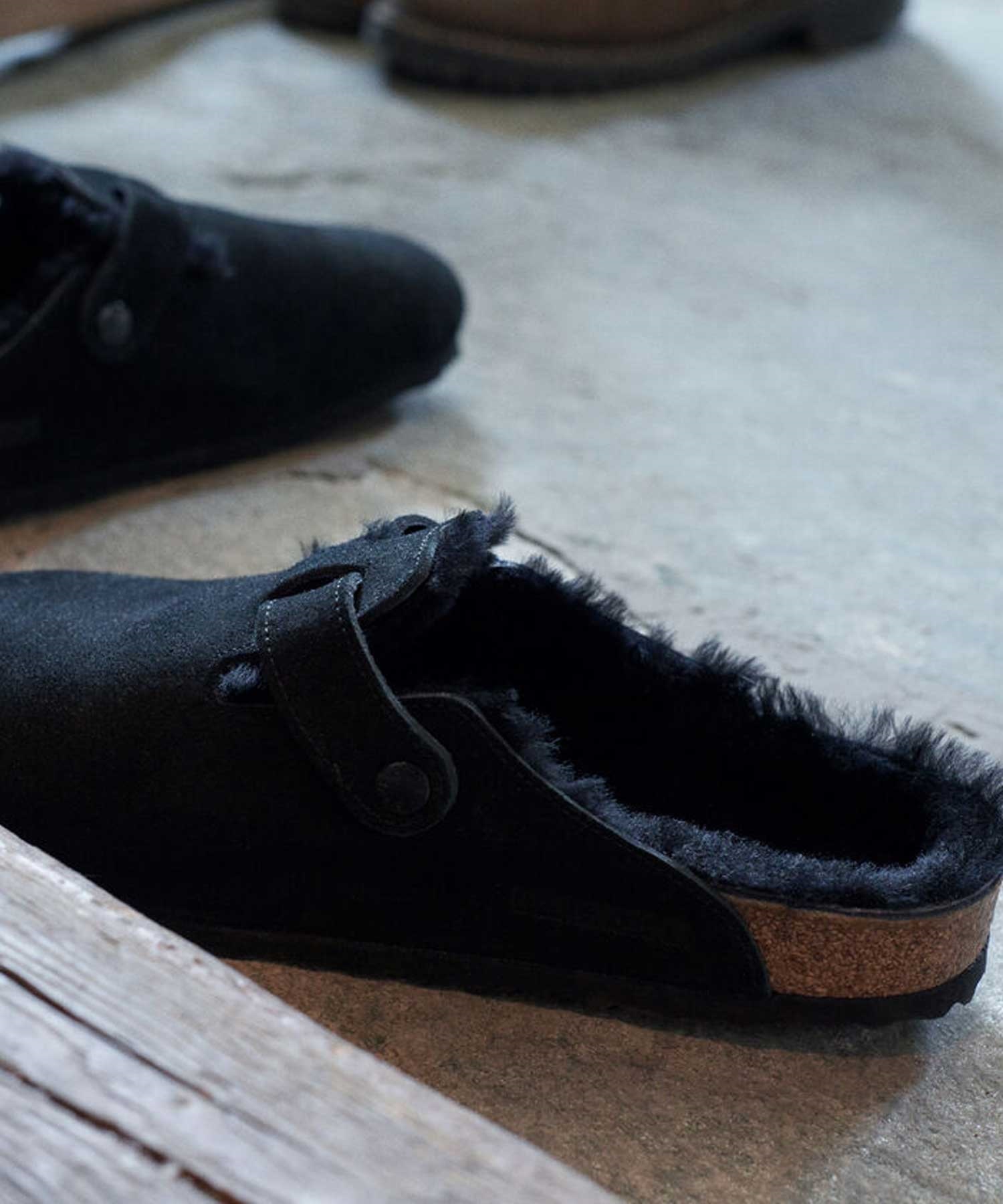 BIRKENSTOCK/ビルケンシュトック Boston Shearling ボストン シアリング サンダル コンフォート コルク Narrow width ナロー幅 259883(BLACK-23.0cm)