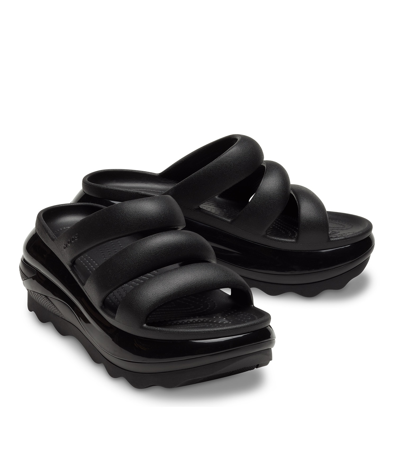 CROCS クロックス MEGA CRUSH TRIPLE STRAP メガ クラッシュ トリプル ストラップ レディース シューズ 厚底 サンダル 209842-001 Black(BLACK-22.0cm)