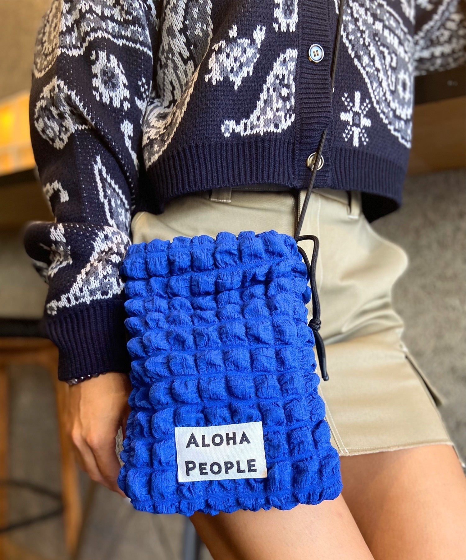 ALOHA PEOPLE/アロハピープル ポーチ ポップコーンポーチ ショルダーバッグ 巾着 2WAY AP23AW001-DD2(BLACK-ONESIZE)