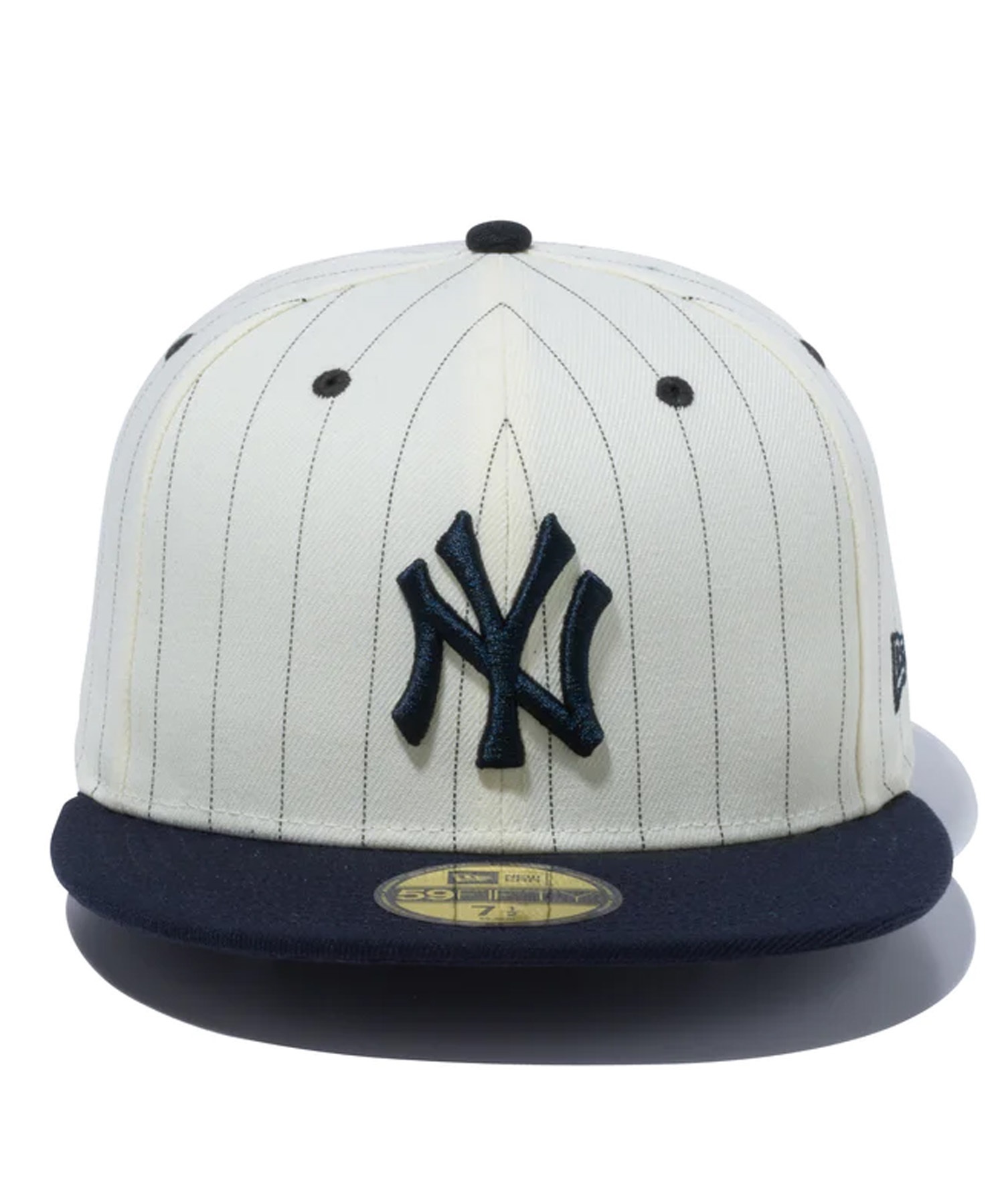 NEW ERA/ニューエラ 59FIFTY Pinstripe ピンストライプ ニューヨーク・ヤンキース クロームホワイト ネイビーバイザー キャップ 帽子 13751130(WTNVY-7)