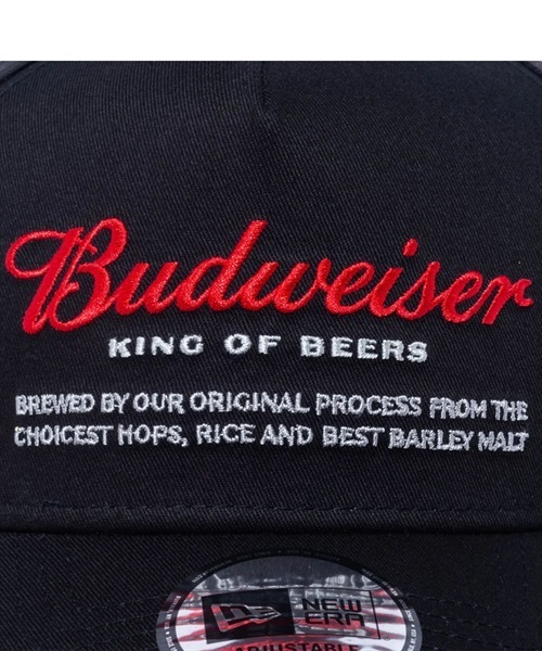 NEW ERA/ニューエラ キャップ 9FORTY A-Frame Budweiser バドワイザー ラベルロゴ ブラック 13534542(BKRD-F)