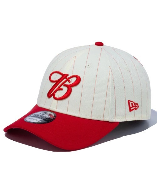 NEW ERA/ニューエラ キャップ 9FORTY Budweiser バドワイザー Bロゴ クロームホワイトピンストライプ ラディアントレッドバイザー 13534544(WHIST-F)