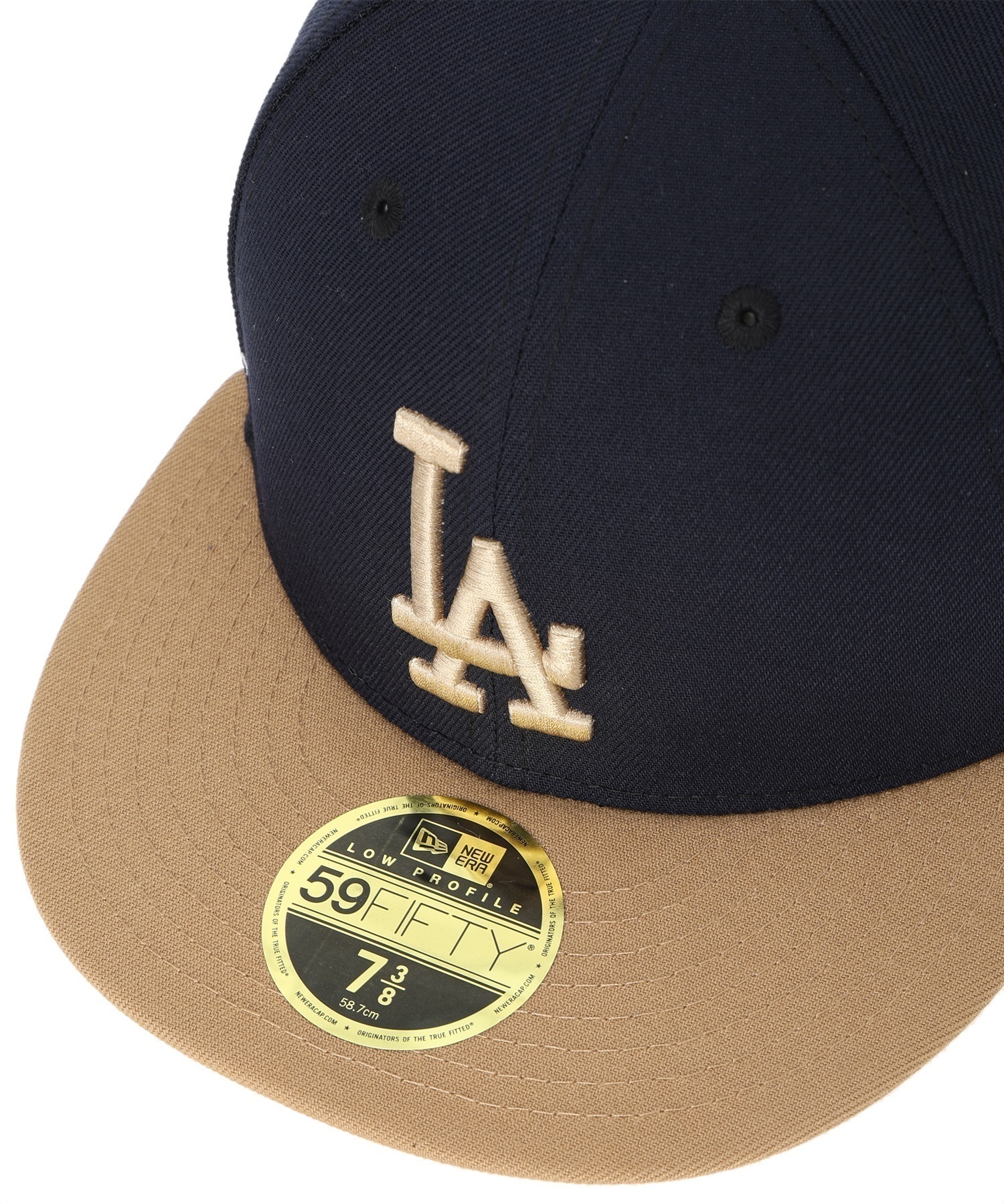 NEW ERA/ニューエラ LP 59FIFTY 50TH ロサンゼルス・ドジャース ネイビー カーキバイザー キャップ 帽子 ムラサキスポーツカスタムカラー 70761990(NVKHA-7)